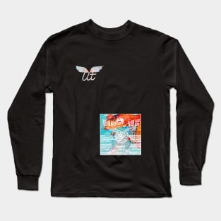 LitQ - Anime Cat washed out football inspired print Long Sleeve T-Shirt